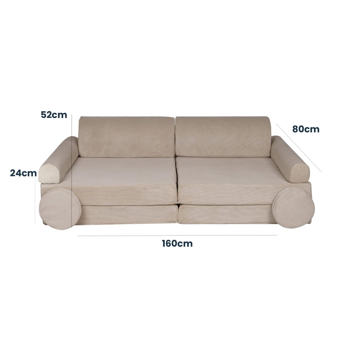 Fold-Out Kids Sofa with 2 Poufs - Slimcord Corduroy (Ecru) - Tiny Tugz™