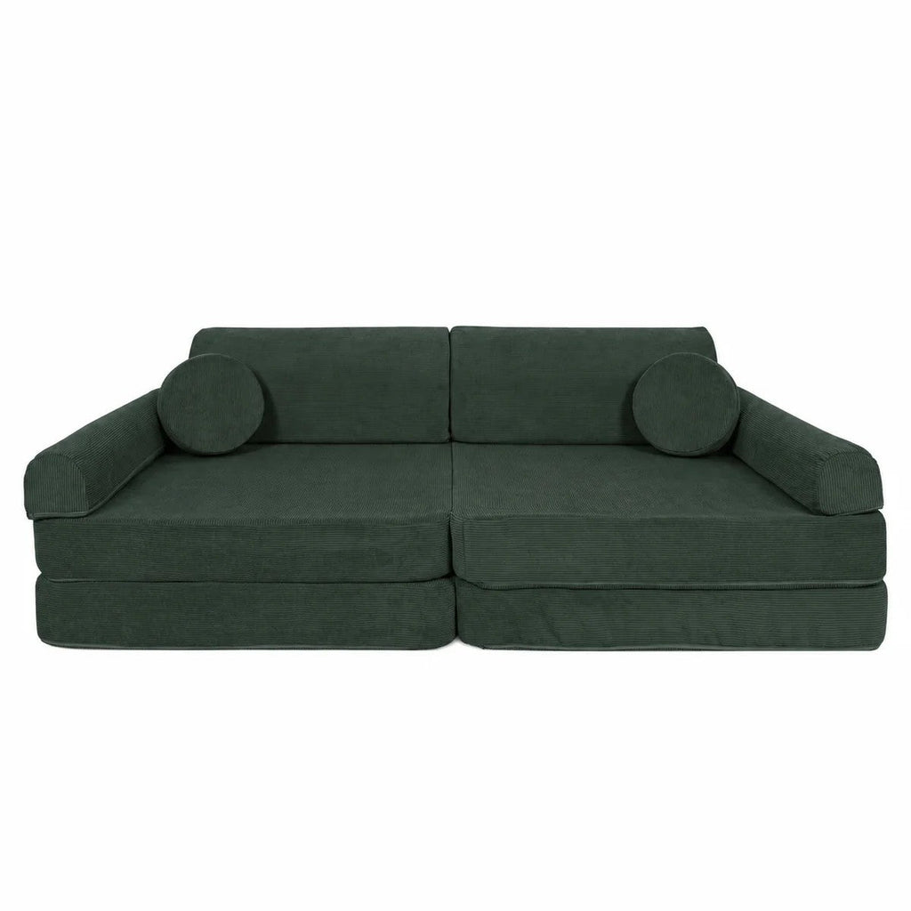 Fold-Out Kids Sofa with 2 Poufs - Slimcord Corduroy (Forest Green) - Tiny Tugz™