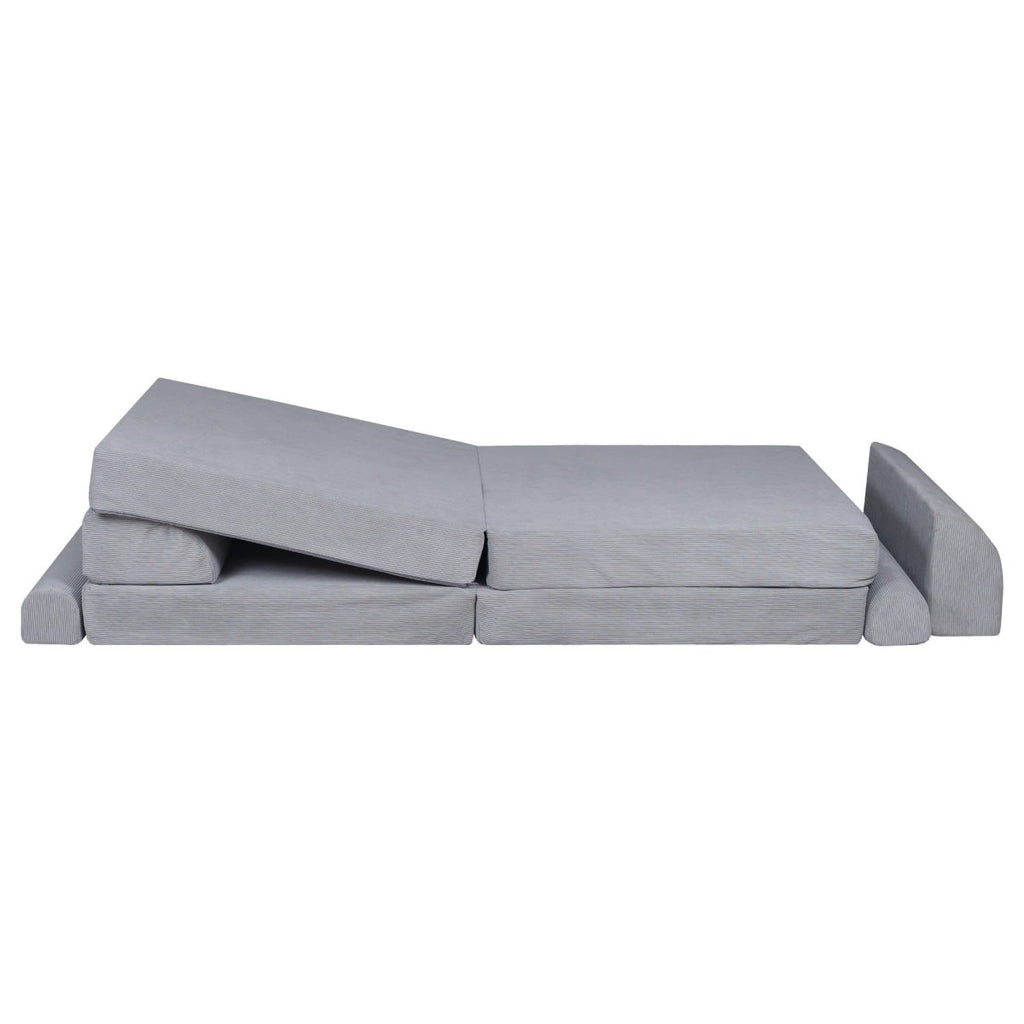Fold-Out Kids Sofa with 2 Poufs - Slimcord Corduroy (Grey) - Tiny Tugz™
