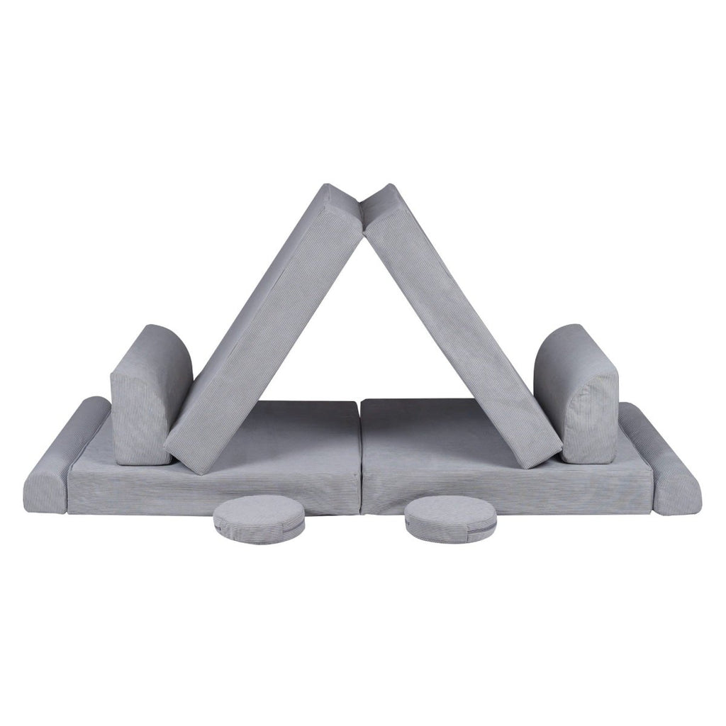 Fold-Out Kids Sofa with 2 Poufs - Slimcord Corduroy (Grey) - Tiny Tugz™
