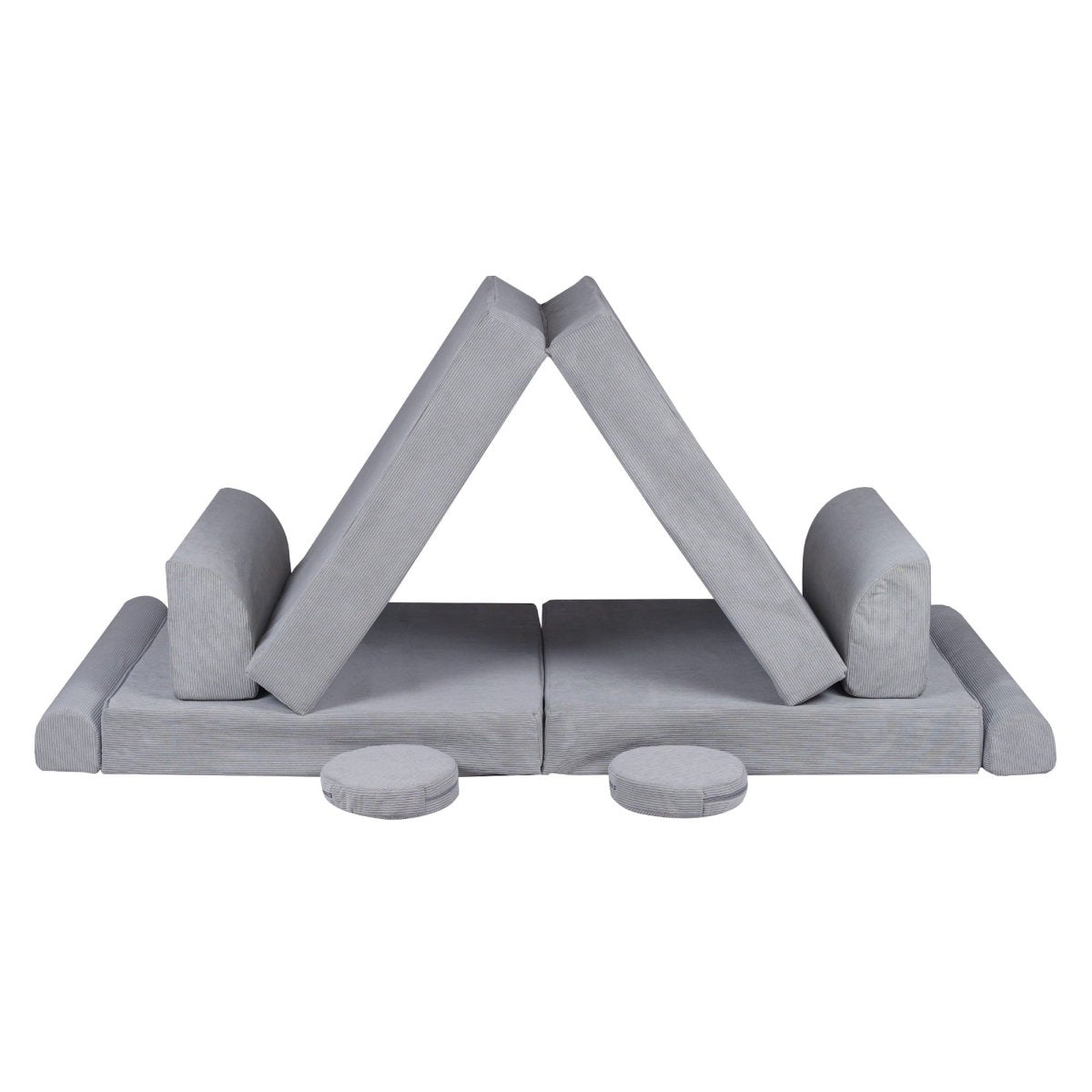 Fold-Out Kids Sofa with 2 Poufs - Slimcord Corduroy (Grey) - Tiny Tugz™