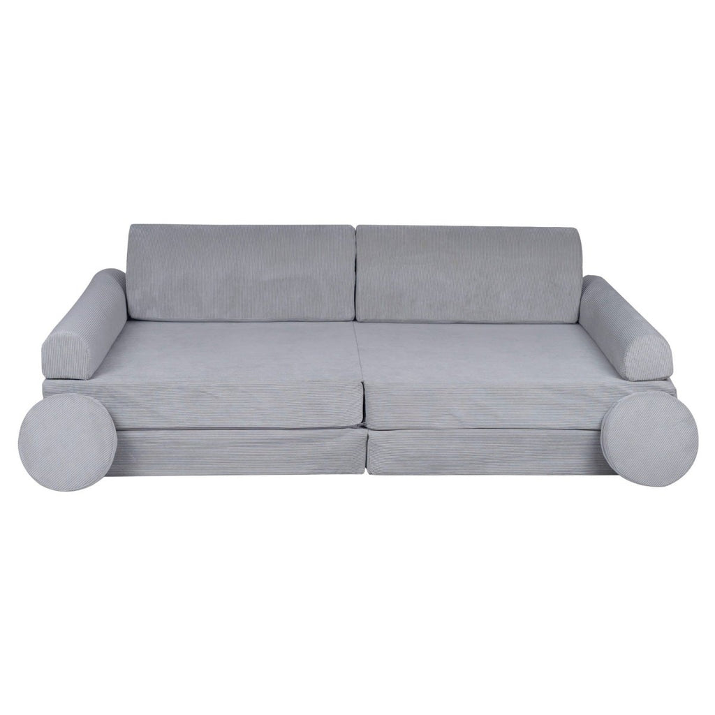Fold-Out Kids Sofa with 2 Poufs - Slimcord Corduroy (Grey) - Tiny Tugz™