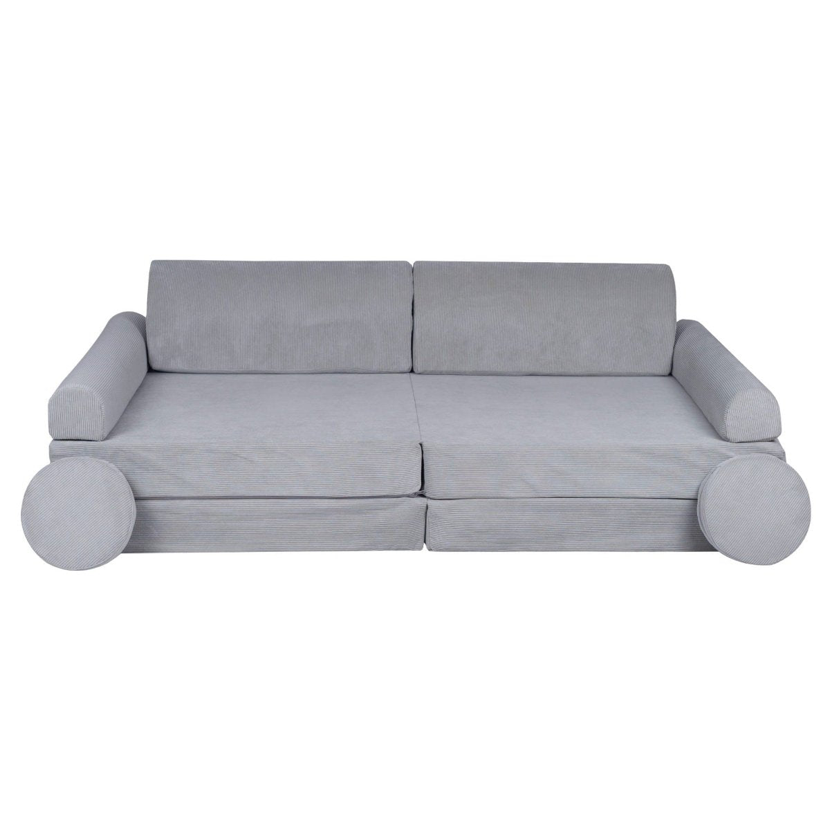 Fold-Out Kids Sofa with 2 Poufs - Slimcord Corduroy (Grey) - Tiny Tugz™