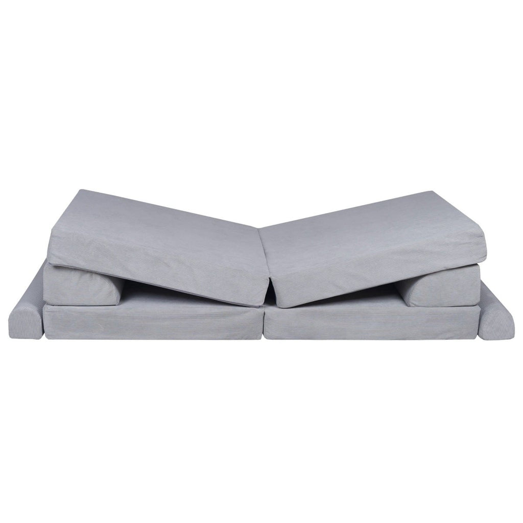 Fold-Out Kids Sofa with 2 Poufs - Slimcord Corduroy (Grey) - Tiny Tugz™