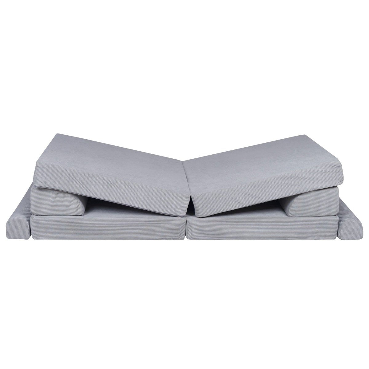 Fold-Out Kids Sofa with 2 Poufs - Slimcord Corduroy (Grey) - Tiny Tugz™