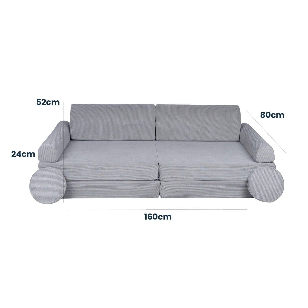Fold-Out Kids Sofa with 2 Poufs - Slimcord Corduroy (Grey) - Tiny Tugz™