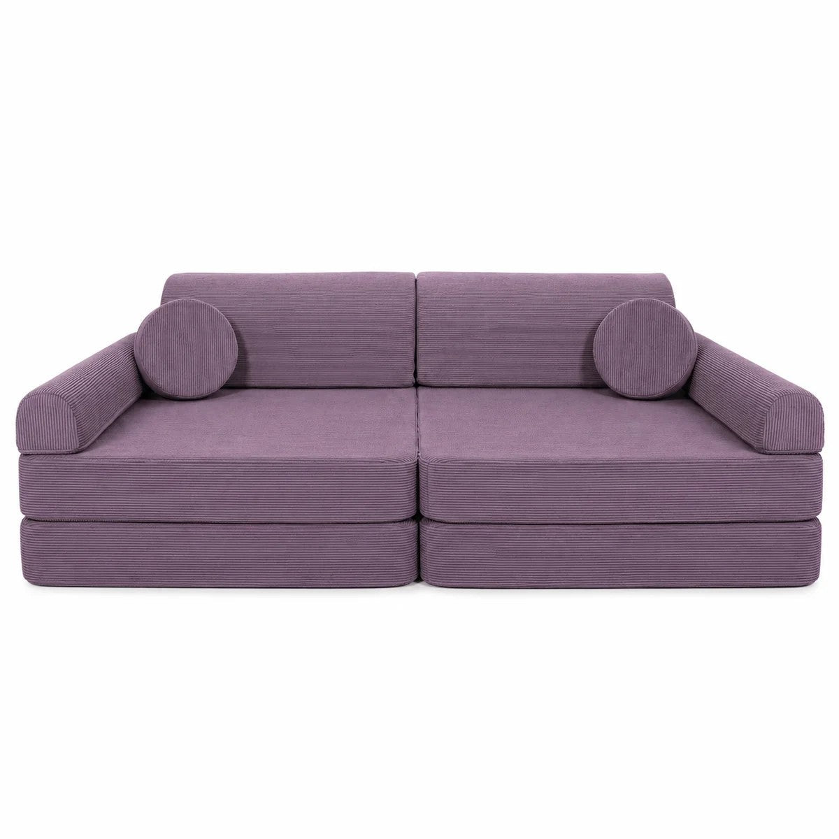 Fold-Out Kids Sofa with 2 Poufs - Slimcord Corduroy (Lavender) - Tiny Tugz™