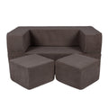 Fold-Out Kids Sofa with 2 Poufs - Velvet (Brown) - Tiny Tugz™