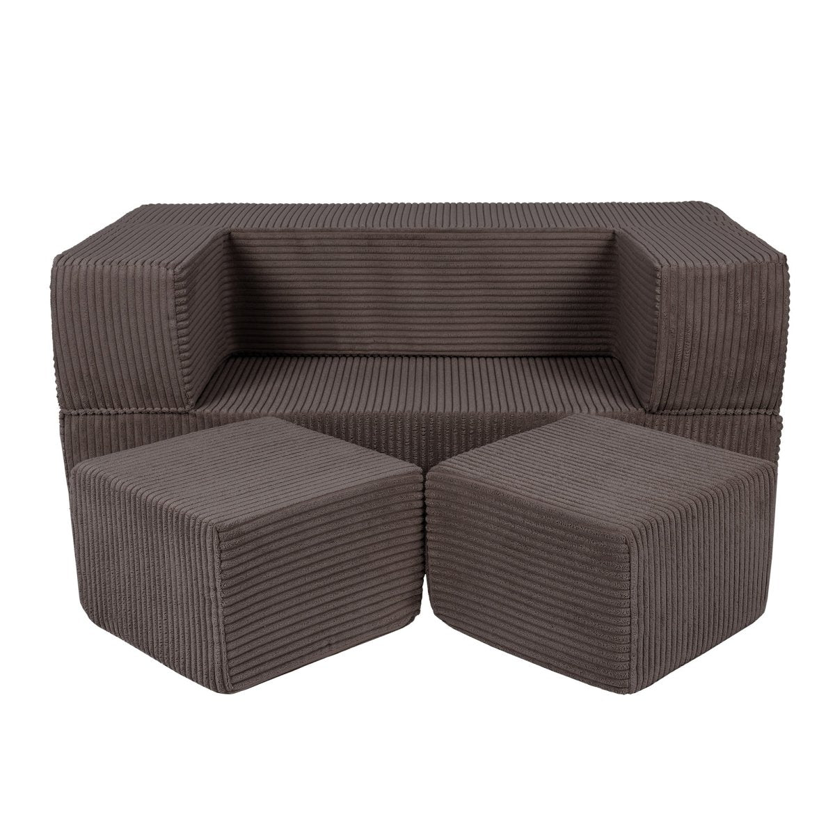 Fold-Out Kids Sofa with 2 Poufs - Velvet (Brown) - Tiny Tugz™
