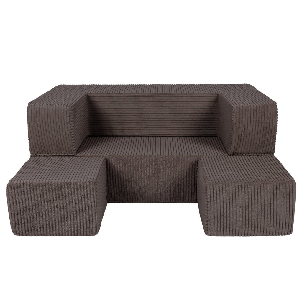 Fold-Out Kids Sofa with 2 Poufs - Velvet (Brown) - Tiny Tugz™
