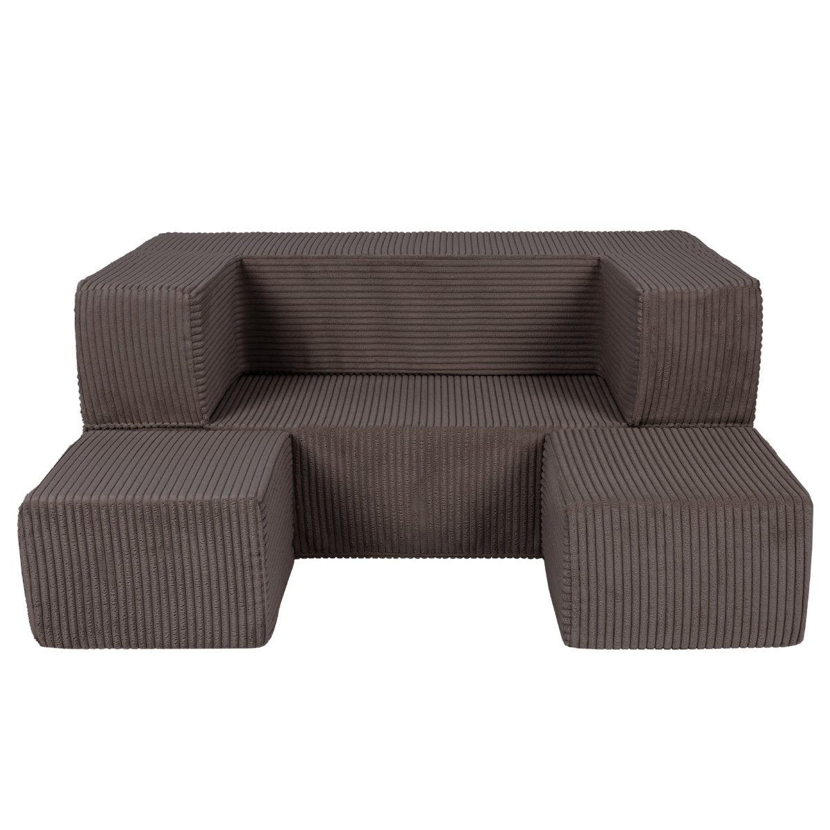 Fold-Out Kids Sofa with 2 Poufs - Velvet (Brown) - Tiny Tugz™
