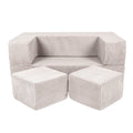 Fold-Out Kids Sofa with 2 Poufs - Velvet (Ecru) - Tiny Tugz™