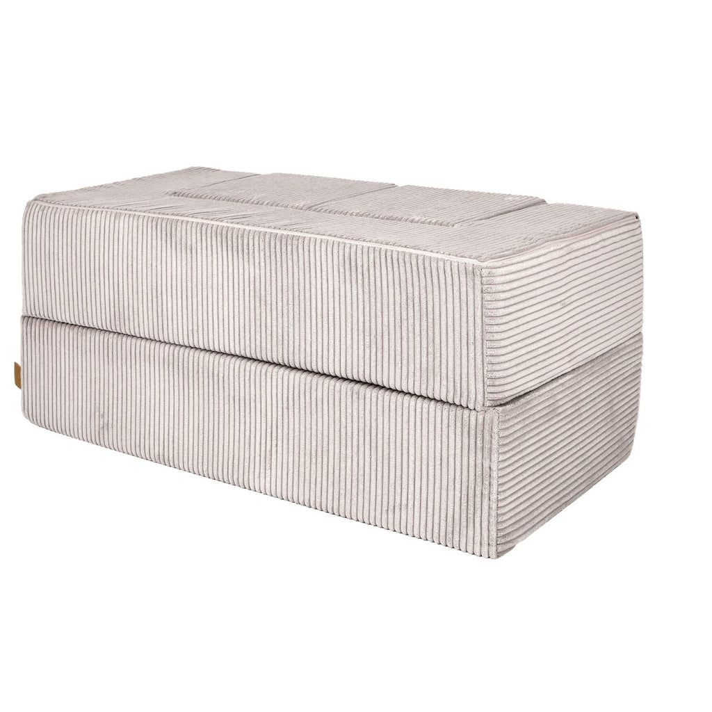 Fold-Out Kids Sofa with 2 Poufs - Velvet (Ecru) - Tiny Tugz™
