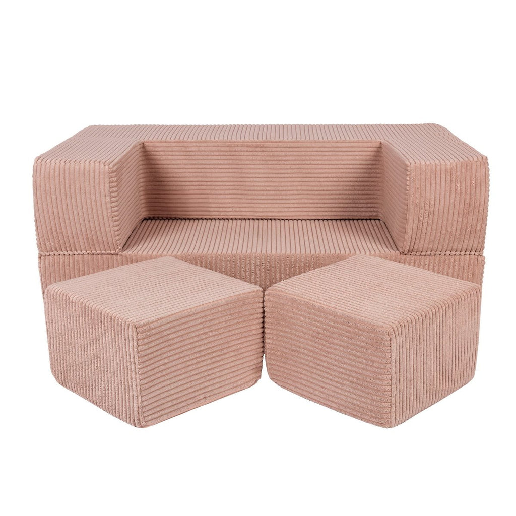 Fold-Out Kids Sofa with 2 Poufs - Velvet (Powder Pink) - Tiny Tugz™