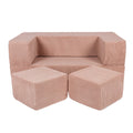 Fold-Out Kids Sofa with 2 Poufs - Velvet (Powder Pink) - Tiny Tugz™