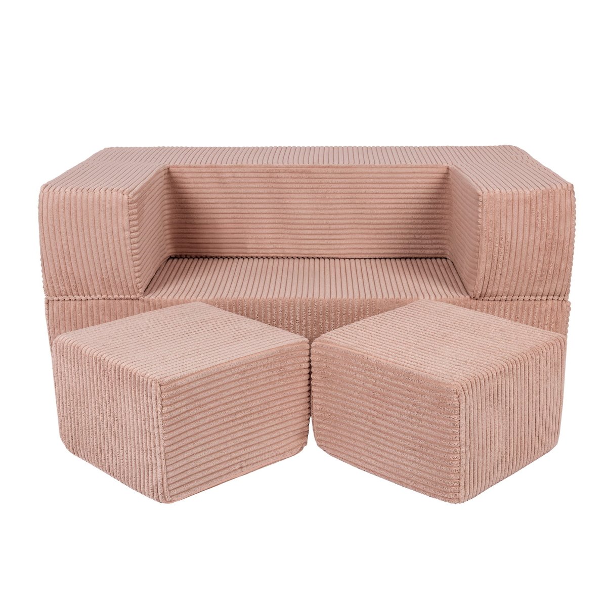 Fold-Out Kids Sofa with 2 Poufs - Velvet (Powder Pink) - Tiny Tugz™