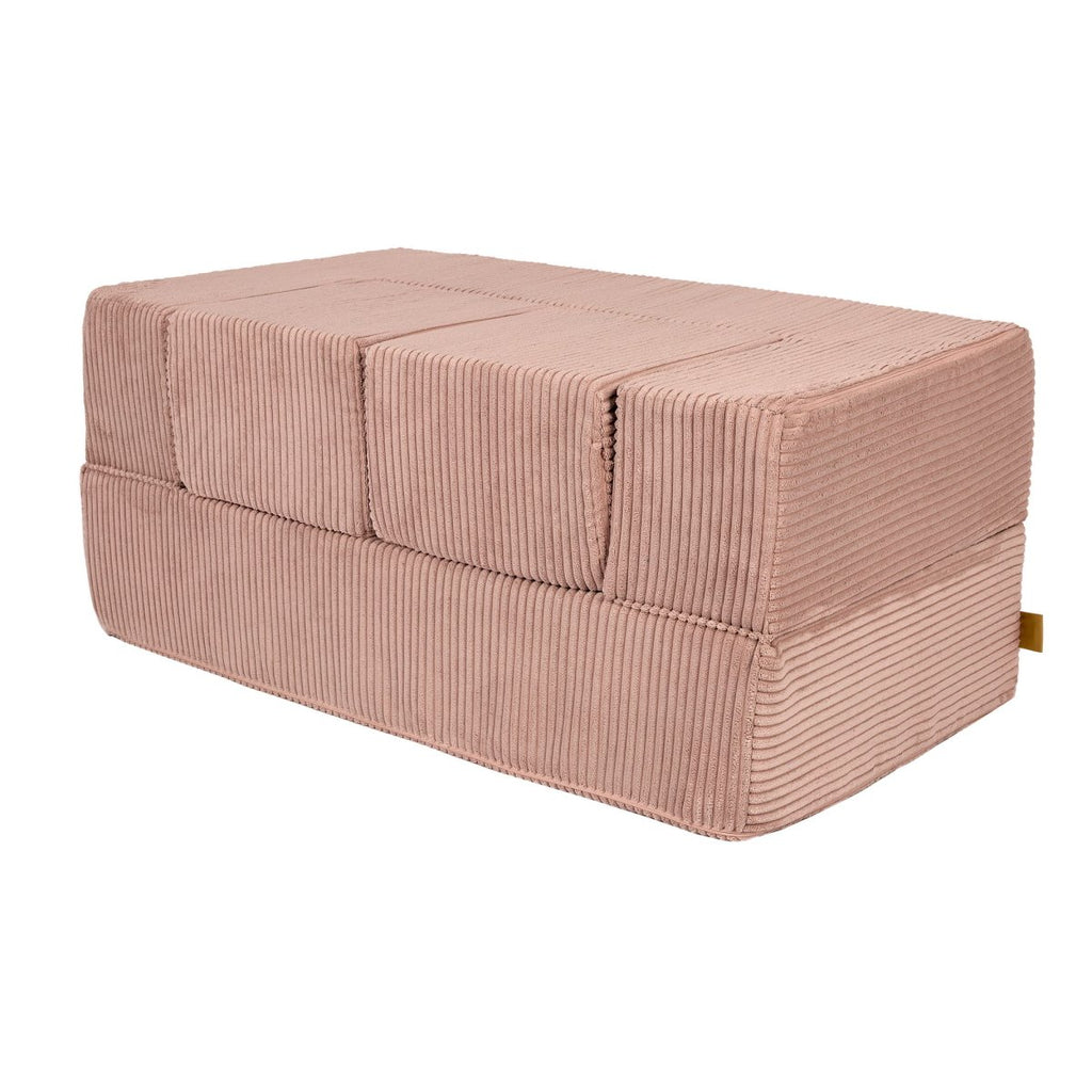 Fold-Out Kids Sofa with 2 Poufs - Velvet (Powder Pink) - Tiny Tugz™