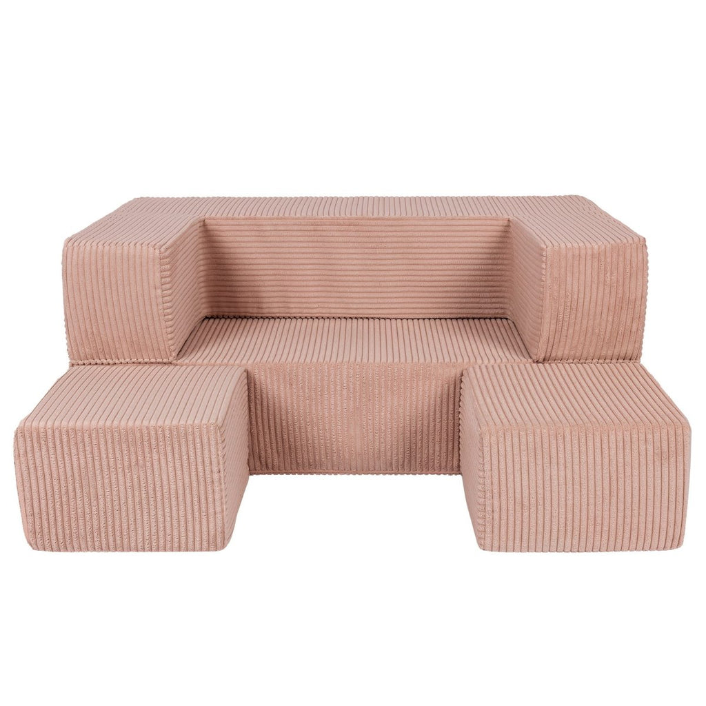 Fold-Out Kids Sofa with 2 Poufs - Velvet (Powder Pink) - Tiny Tugz™