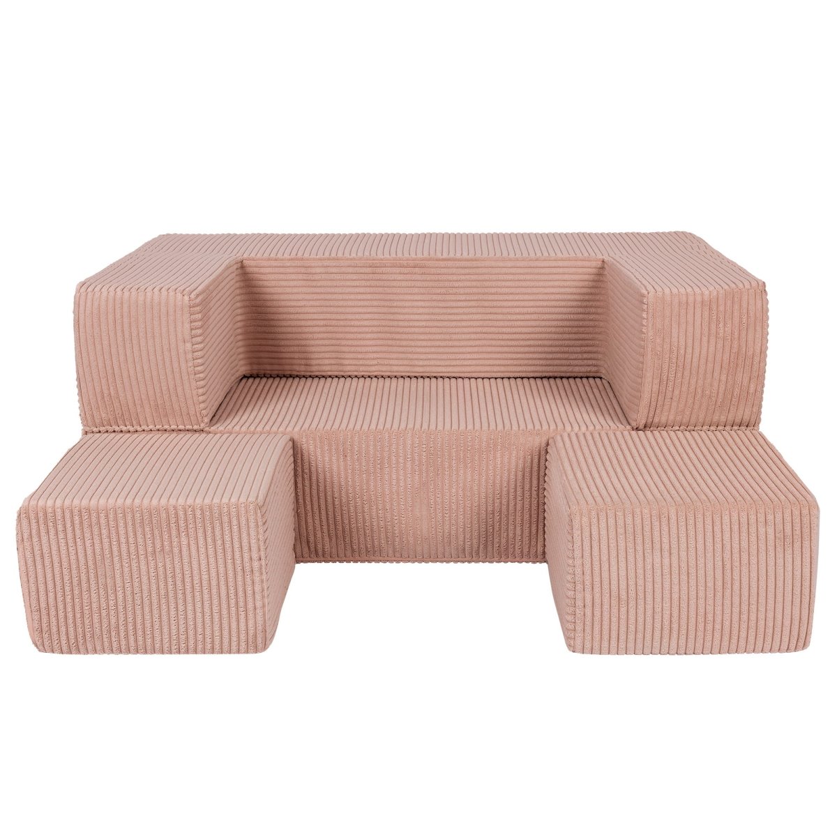 Fold-Out Kids Sofa with 2 Poufs - Velvet (Powder Pink) - Tiny Tugz™