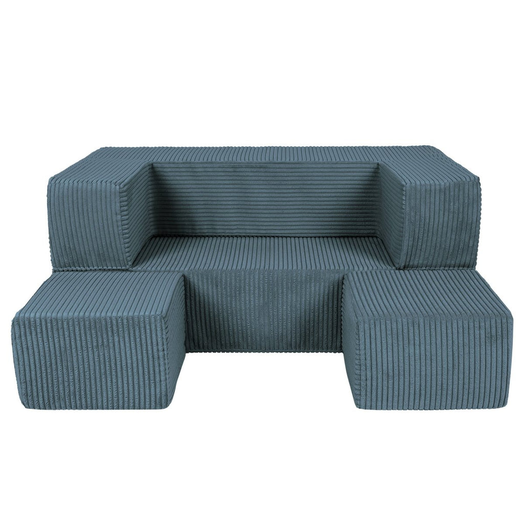 Fold-Out Kids Sofa with 2 Poufs - Velvet (Turquoise) - Tiny Tugz™