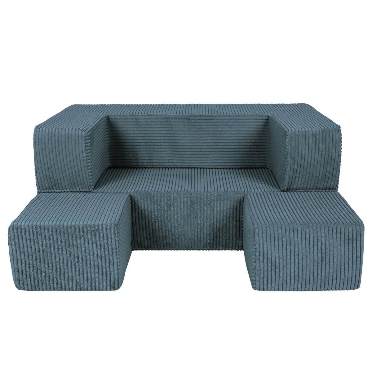 Fold-Out Kids Sofa with 2 Poufs - Velvet (Turquoise) - Tiny Tugz™