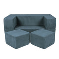 Fold-Out Kids Sofa with 2 Poufs - Velvet (Turquoise) - Tiny Tugz™