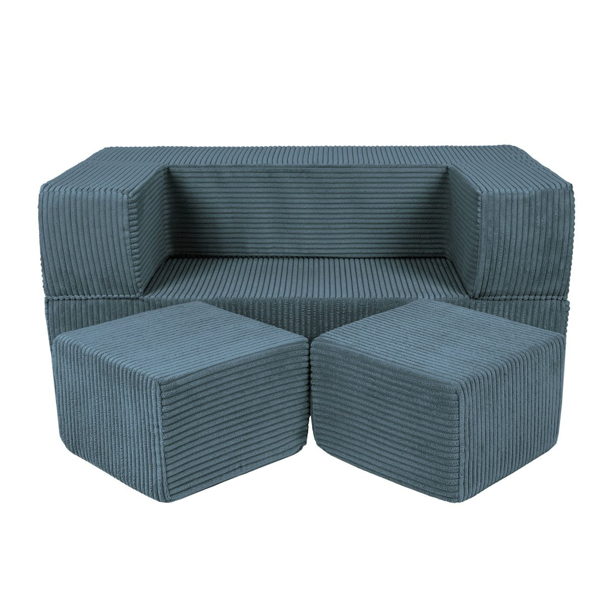 Fold-Out Kids Sofa with 2 Poufs - Velvet (Turquoise) - Tiny Tugz™