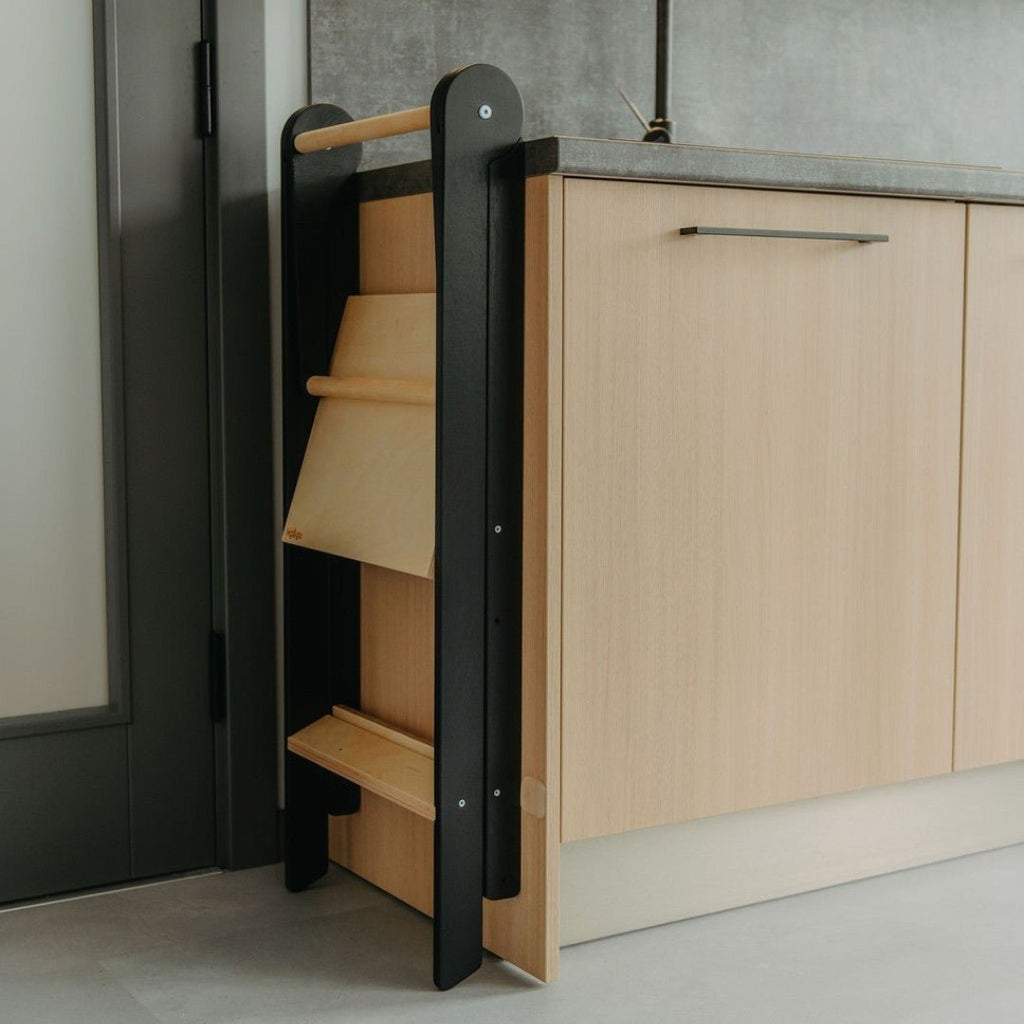 Foldable Wooden Kitchen Tower for Kids – Removable Safety Rail - Tiny Tugz™