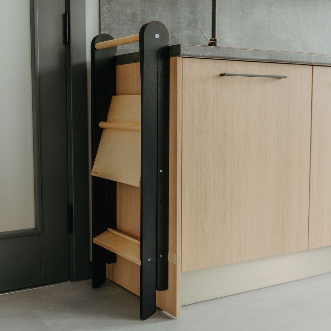 Foldable Wooden Kitchen Tower for Kids – Removable Safety Rail - Tiny Tugz™