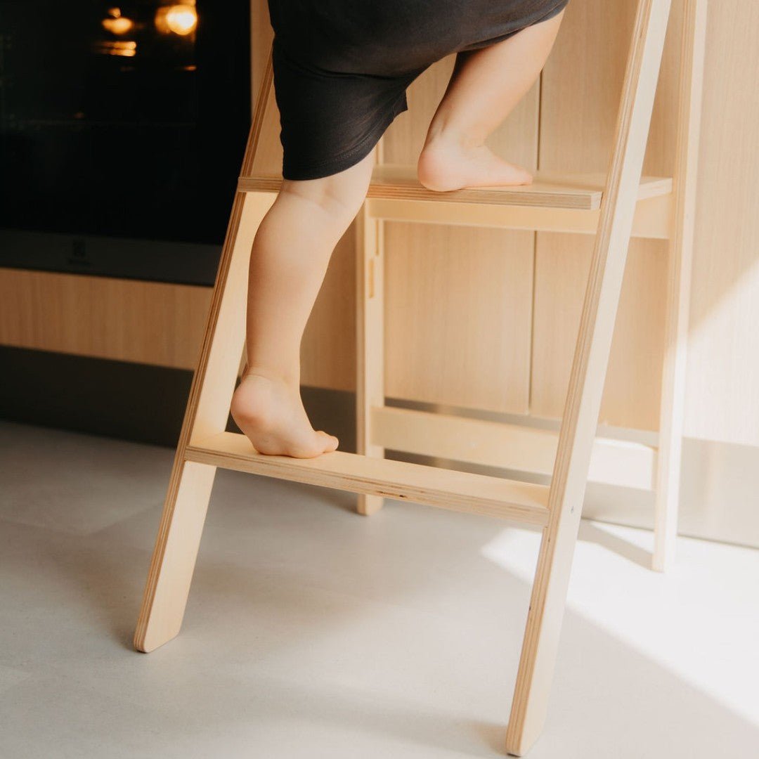 Foldable Wooden Kitchen Tower for Kids – Removable Safety Rail - Tiny Tugz™