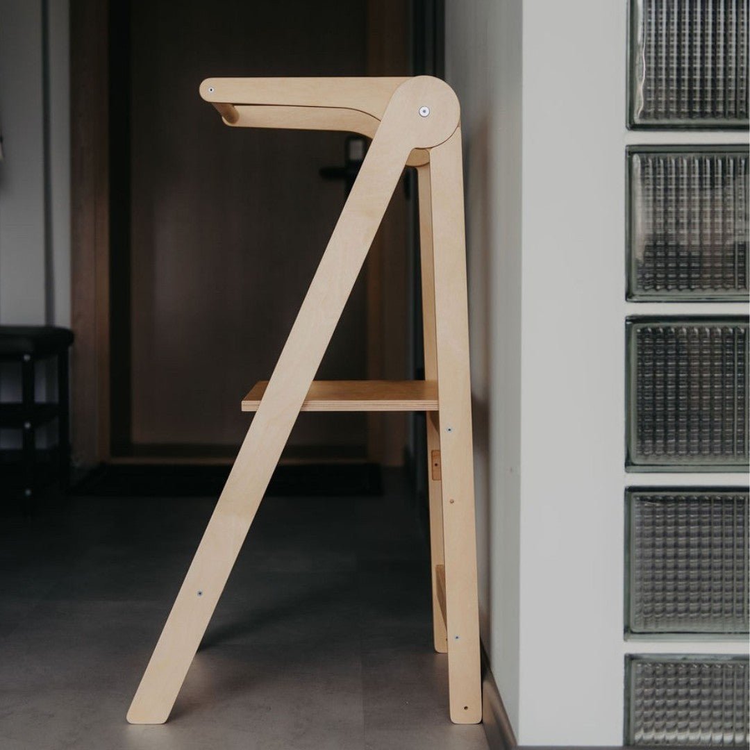 Foldable Wooden Kitchen Tower for Kids – Removable Safety Rail - Tiny Tugz™