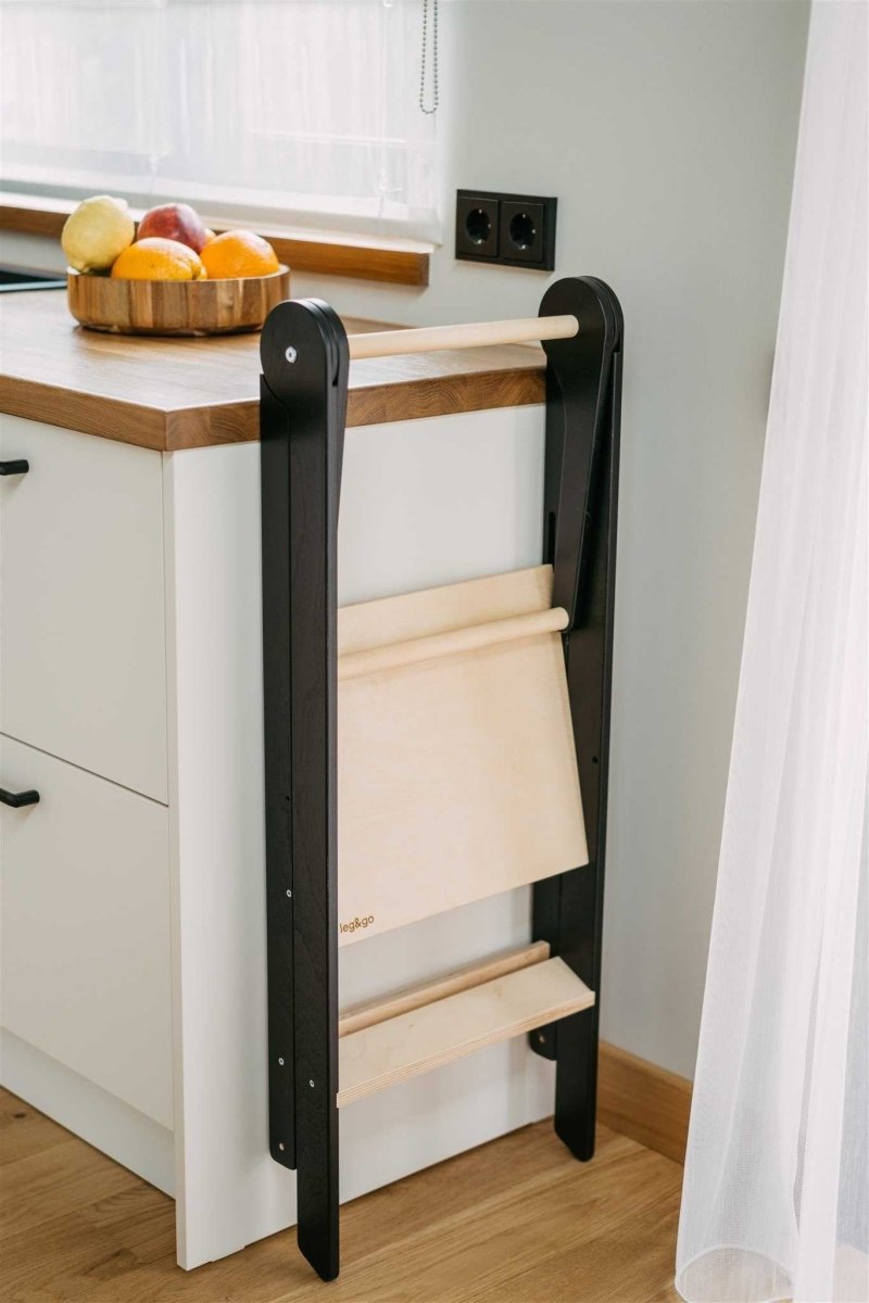 Foldable Wooden Kitchen Tower for Kids – Removable Safety Rail - Tiny Tugz™