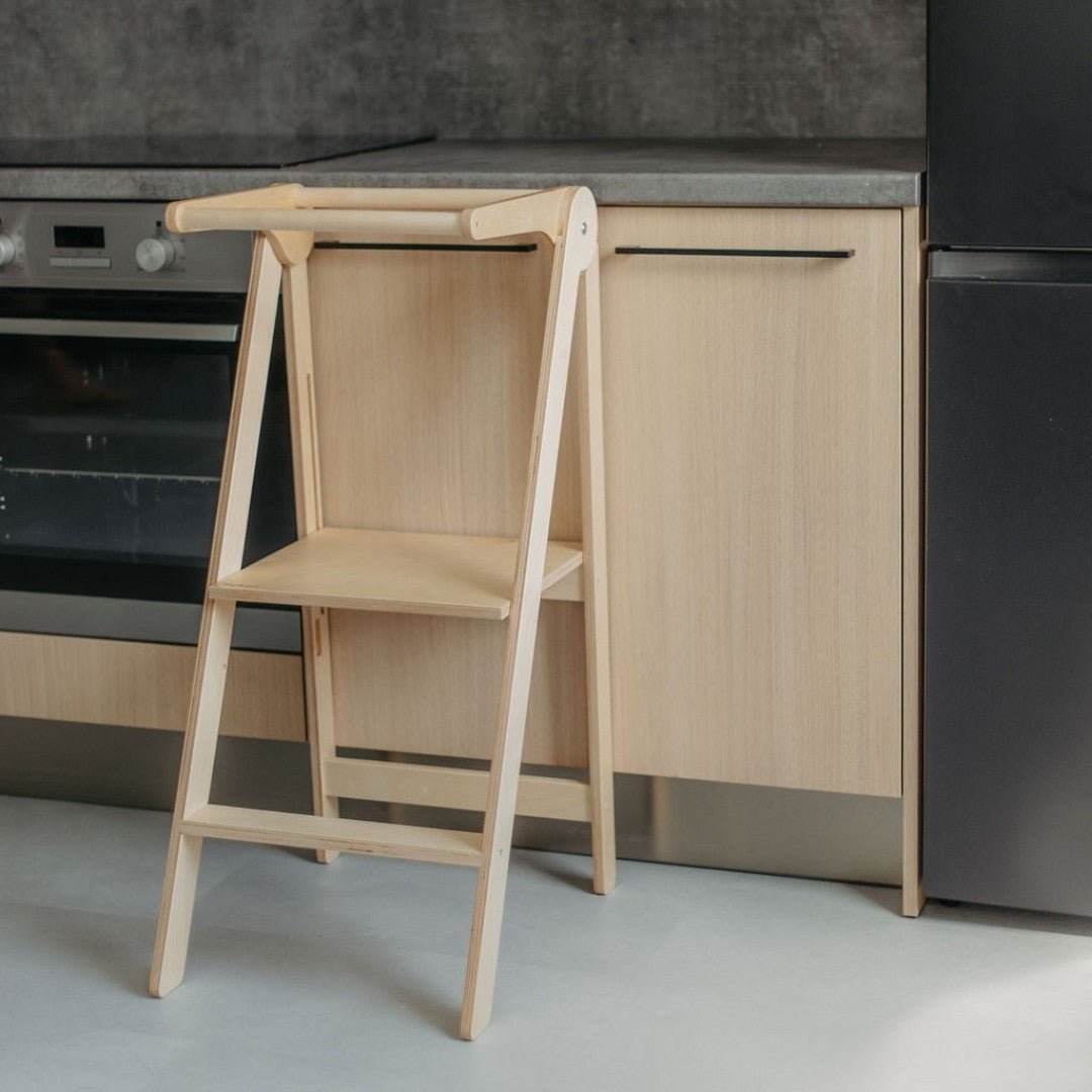 Foldable Wooden Kitchen Tower for Kids – Removable Safety Rail - Tiny Tugz™