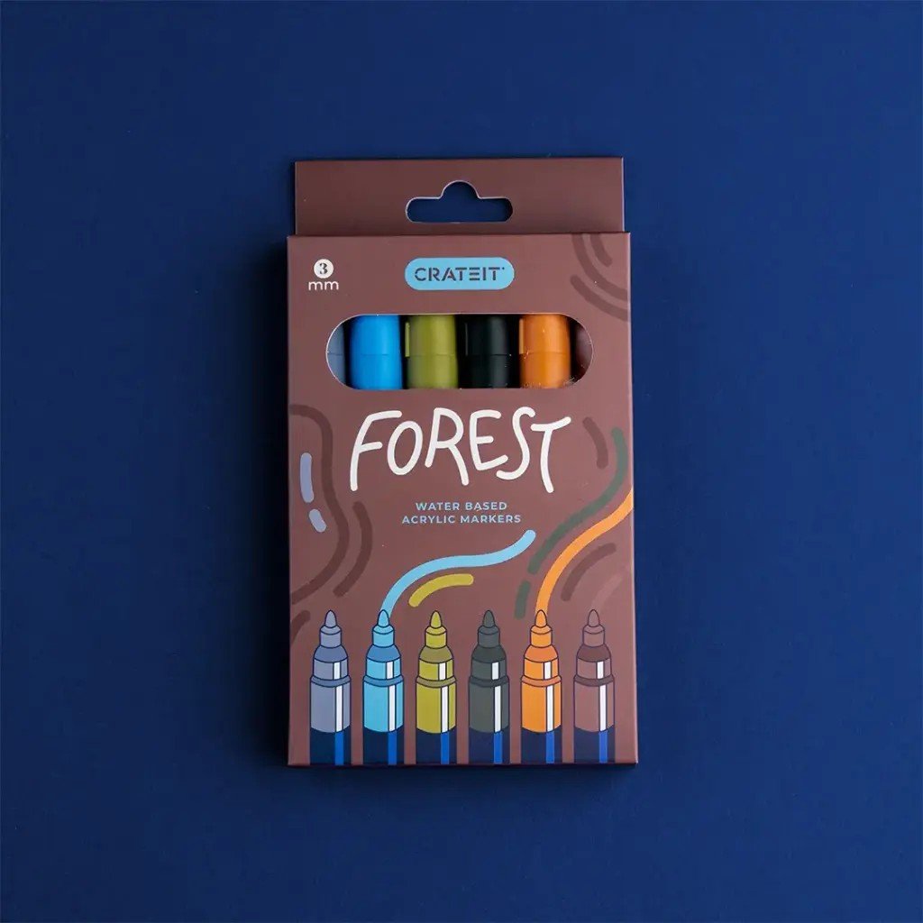 Forest Acrylic Markers for Wooden Toys - 3 mm Tip - 6 Pack - Tiny Tugz™