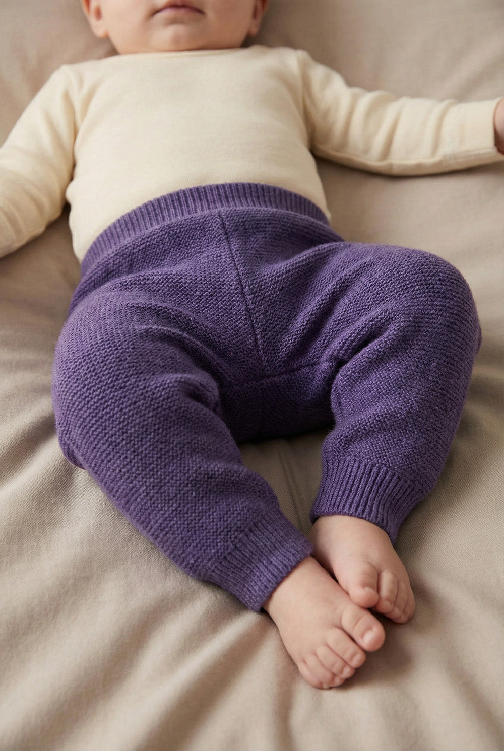 Knitted Merino Wool Baby Pants - Violet