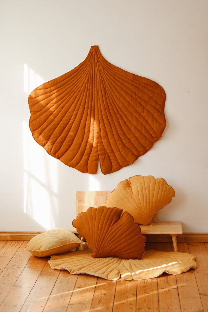 Ginkgo Leaf Play Mat (Caramel) – Velvet & Cotton, Handmade - Tiny Tugz™