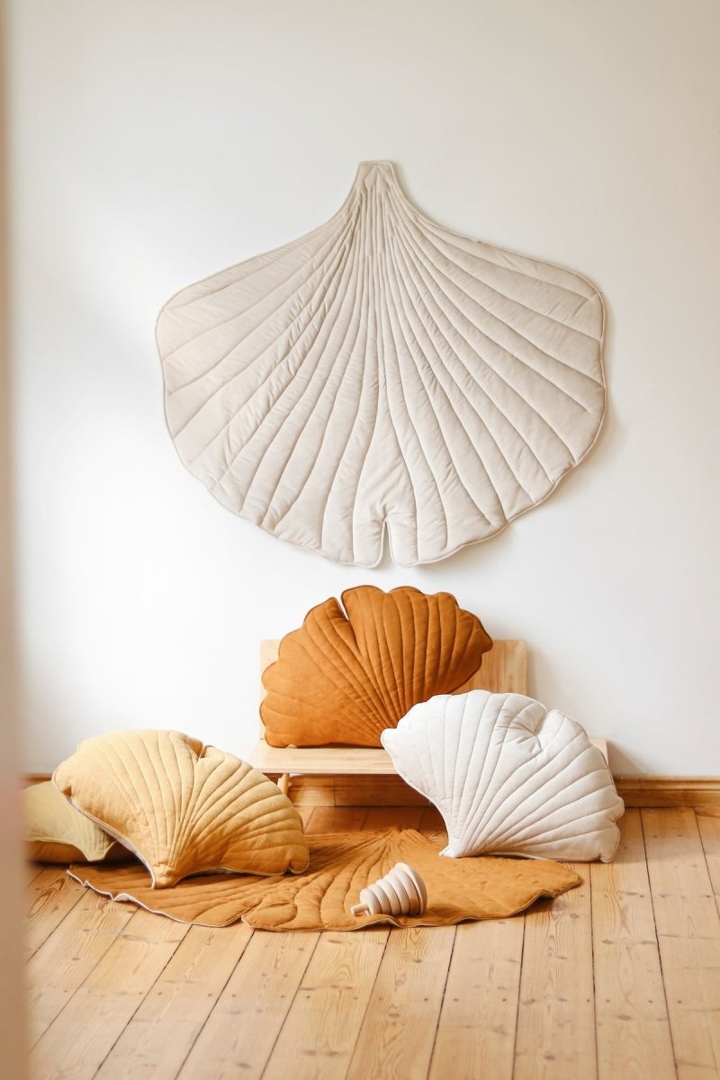 Ginkgo Leaf Play Mat (Cream) – Velvet & Cotton, Handmade - Tiny Tugz™