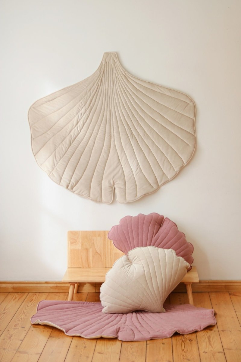 Ginkgo Leaf Play Mat (Cream) – Velvet & Cotton, Handmade - Tiny Tugz™