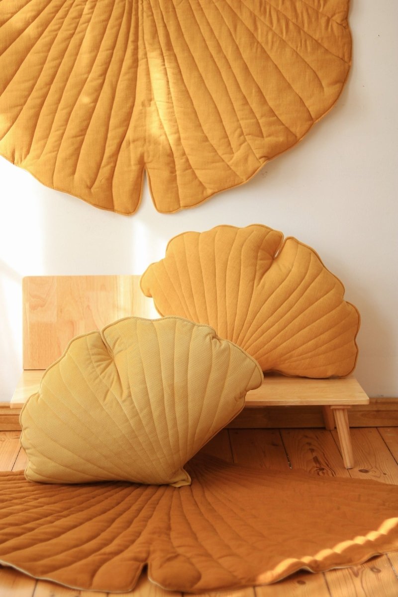 Ginkgo Leaf Play Mat (Mango) – Velvet & Cotton, Handmade - Tiny Tugz™
