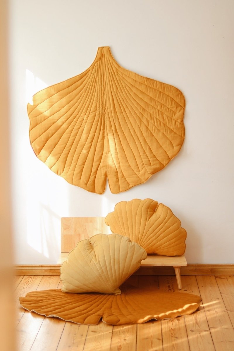 Ginkgo Leaf Play Mat (Mango) – Velvet & Cotton, Handmade - Tiny Tugz™
