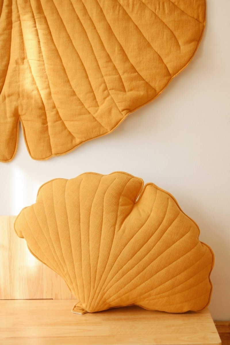 Ginkgo Leaf Play Mat (Mango) – Velvet & Cotton, Handmade - Tiny Tugz™