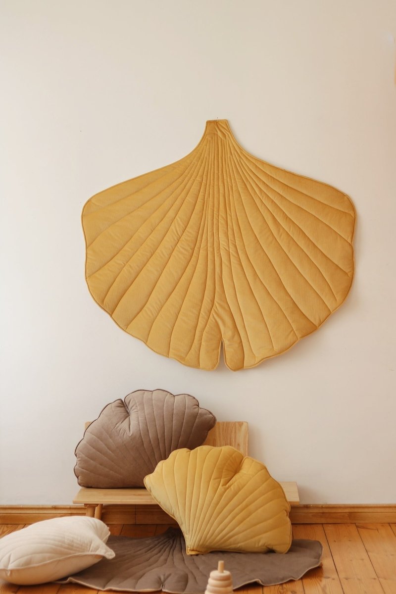 Ginkgo Leaf Play Mat (Yellow) – Velvet & Cotton, Handmade - Tiny Tugz™