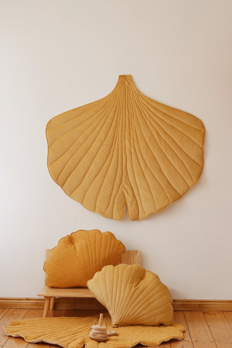 Ginkgo Leaf Play Mat (Yellow) – Velvet & Cotton, Handmade - Tiny Tugz™
