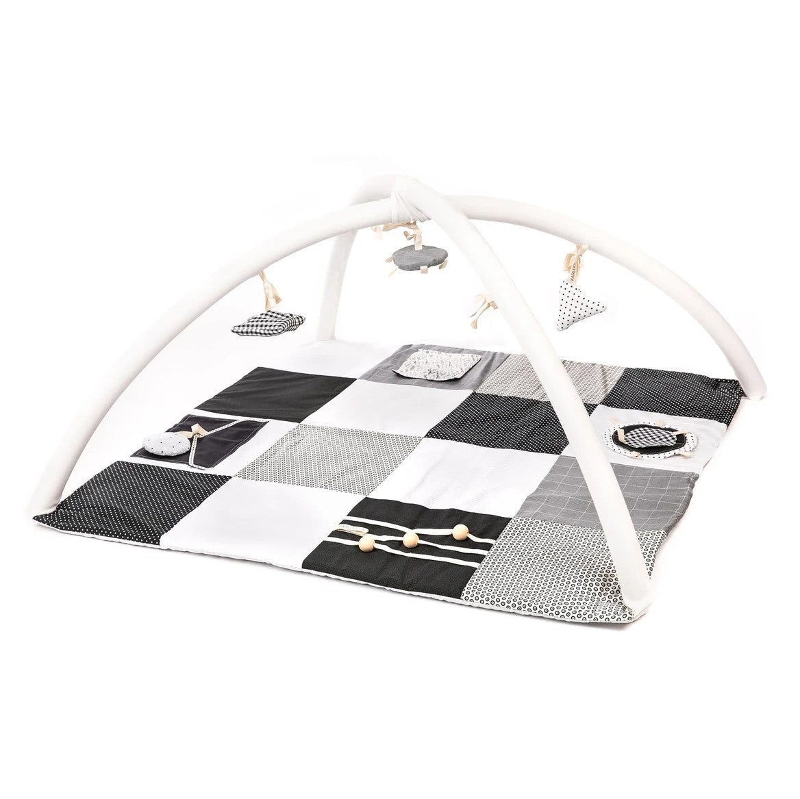 GOTS Organic Activity Mat & Arches 100×100 cm for Babies (0–18m) - Black - Tiny Tugz™