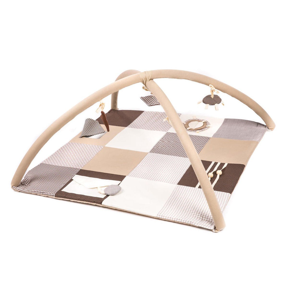 GOTS Organic Activity Mat & Arches 100×100 cm for Babies (0–18m) - Brown - Tiny Tugz™