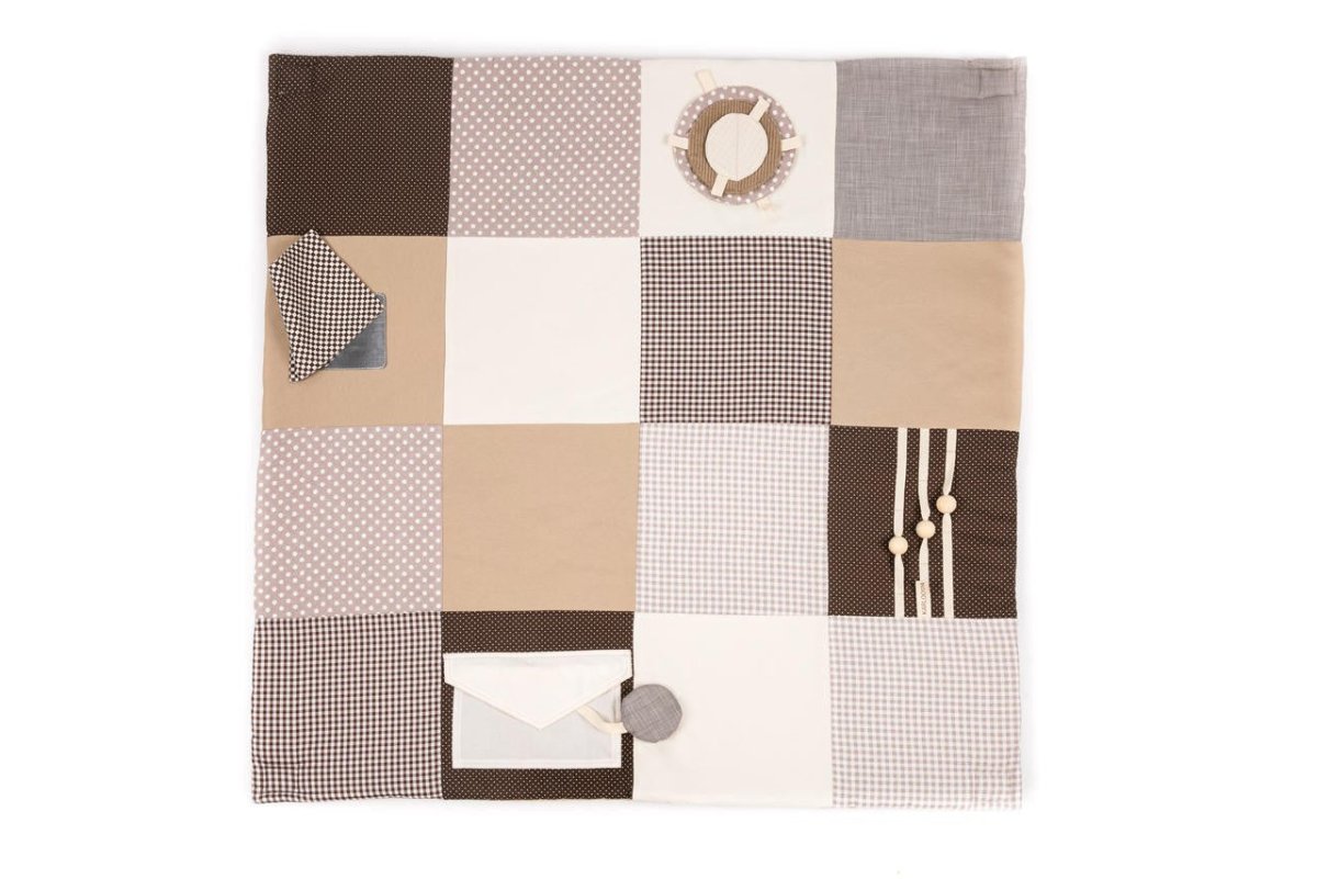 GOTS Organic Activity Mat & Arches 100×100 cm for Babies (0–18m) - Brown - Tiny Tugz™