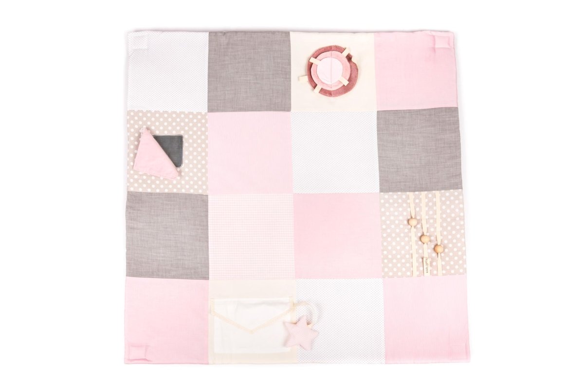 GOTS Organic Activity Mat & Arches 100×100 cm for Babies (0–18m) - Pink - Tiny Tugz™
