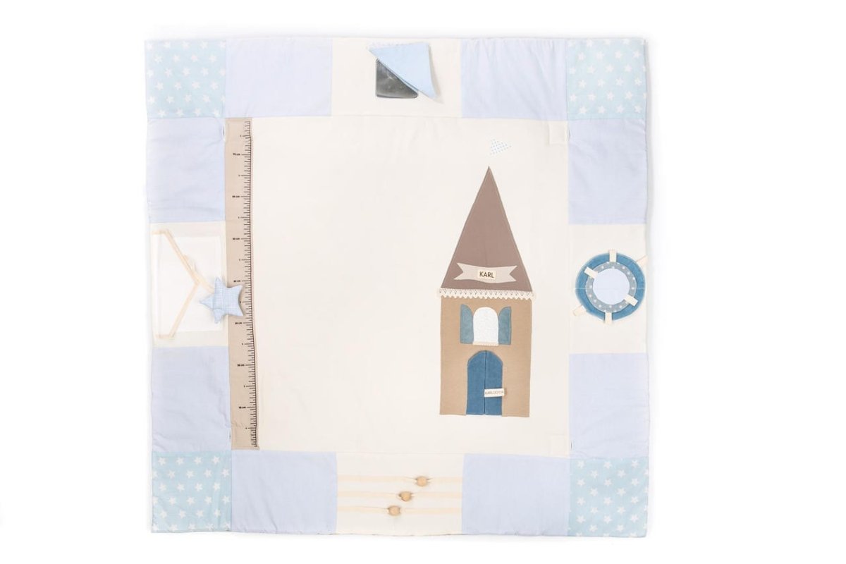 GOTS Organic Activity Mat & Arches 120×120 cm for Babies (0–18m) - Blue - Tiny Tugz™