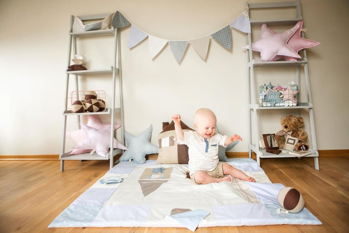 GOTS Organic Activity Mat & Arches 120×120 cm for Babies (0–18m) - Blue - Tiny Tugz™