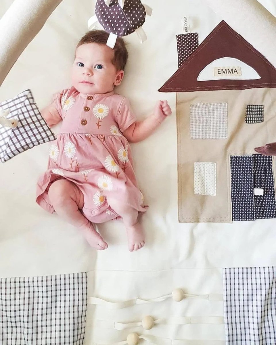 GOTS Organic Activity Mat & Arches 120×120 cm for Babies (0–18m) - Brown - Tiny Tugz™